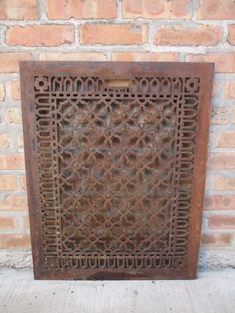 Massive Antique Vtg Victorian Cast Iron Floor Grate Heat Register Ornate (D)