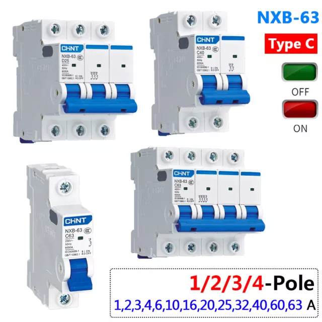 1,2,3,4,6,10-63A 1/2/3/4 Pole MCB Circuit Breaker Disconnector Type C 6kA NXB-63