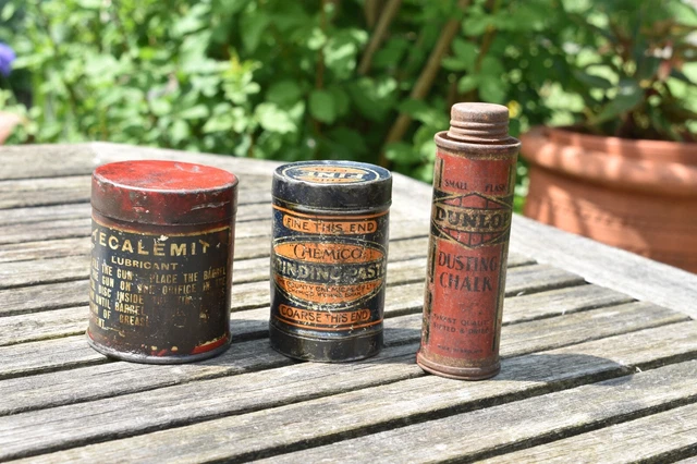Collection of 3 Vintage Lubricant Grinding Paste Tins  Chemico TecaleMit Dunlop
