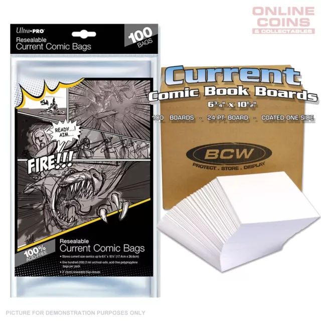 COMIC COMBO ULTRA PRO / BCW  RESEALABLE CURRENT Size Comic Bags & Boards x 100