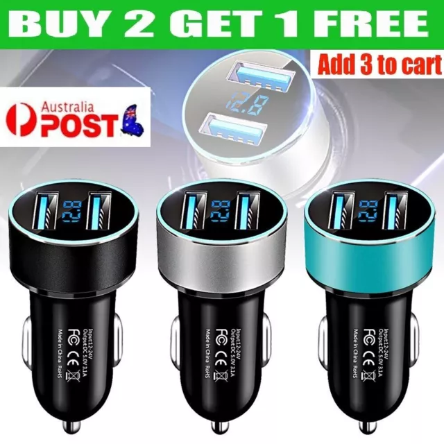 Dual USB Fast Car Charger 2 Port Display Cigarette Lighter Socket DM