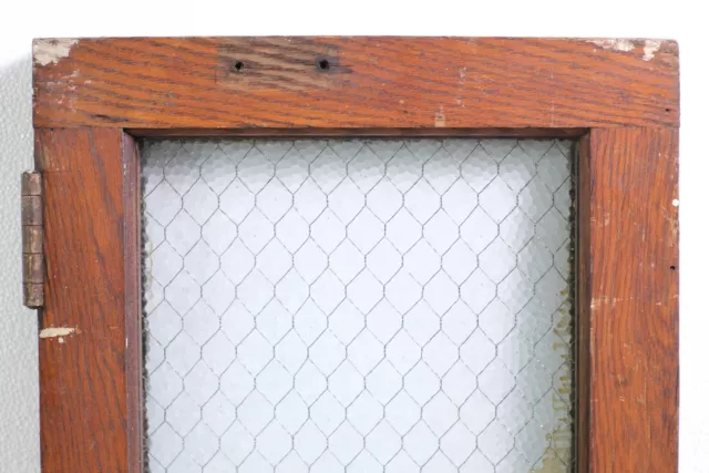 Antique Oak Frame Pebbled Chicken Wire Glass Window 2