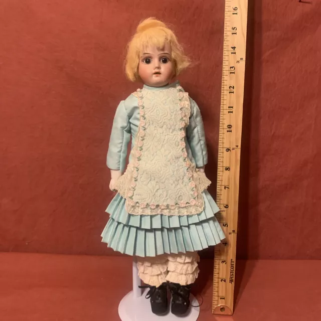 Antique 15” German Doll 15/0 Bisque Head, Leather Body