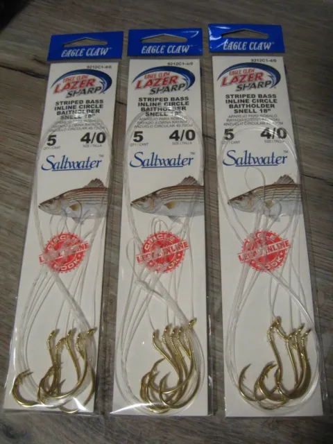 Eagle Claw Snelled Fish Hooks 127 Size 10 6 Pack Lot