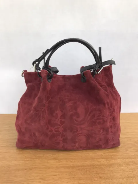 ☘️ Marlafiji Embossed Suede Leather Hobo Handbag Shoulder Bag Shopper Tote Red