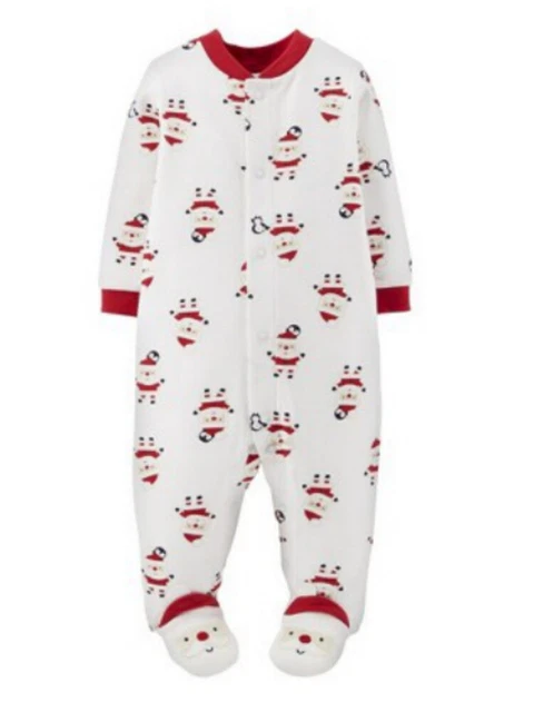 Carters Infant Boy First Christmas Sleeper White Santa Claus Sleep Play NB