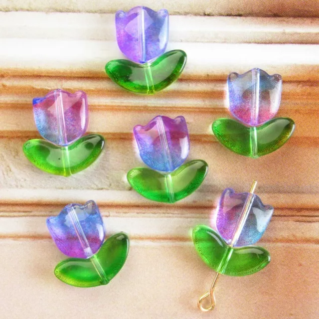 20Set 14x6x3/8x8x4mm Green Purple Blue Crystal Flower Pendant Beads 2