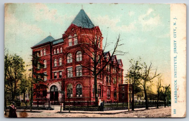 Jersey City New Jersey~Hasbrouck Institute~Man on Corner~c1910 Postcard