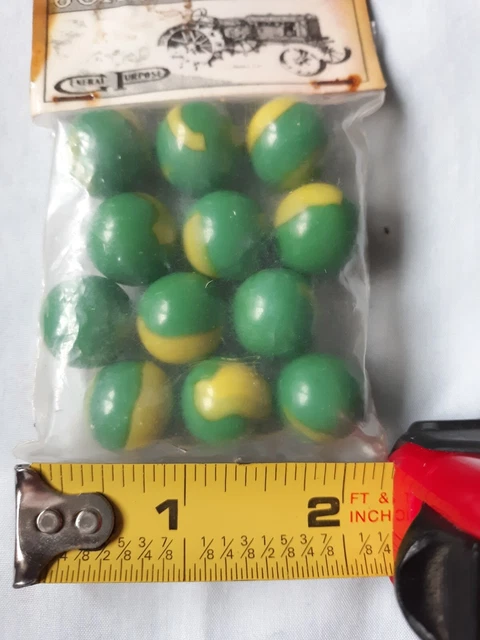 Vintage John Deere Marbles Bag of 12 Green / Yellow