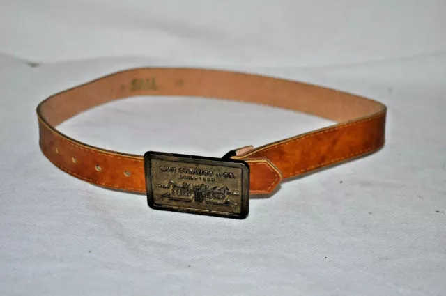 Vintage LEVI STRAUSS Buckle Youth 20" - 23" TAN LEATHER Cowboy BELT Farm EUC
