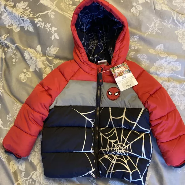 Cappotto Marvel Spider-Man, Giacca Calda con Cappuccio. Taglia 18-24M. Nuovo con etichette