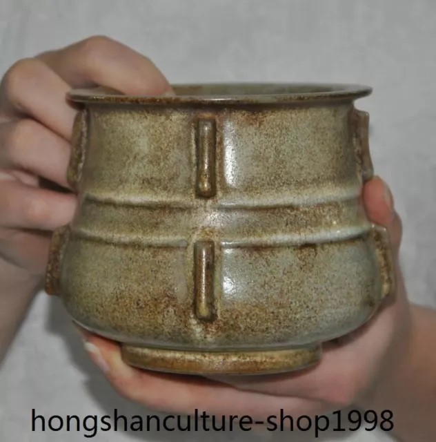5.2'' old Chinese ancient Song dynasty Ru porcelain Incense burner Censer