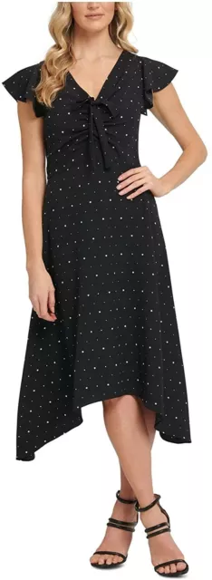 DKNY Women MIDI Dress Printed Calf-Black/Cream, size 4