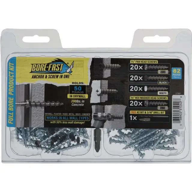 Bore-Fast Pan & Hex Washer Head Anchor & Screw in One Kit (82-Piece) 377637 Pack