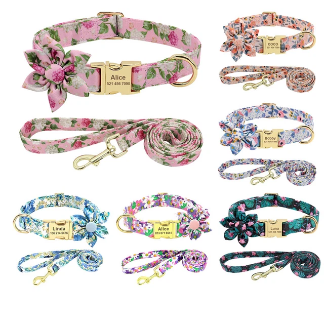Collier Pour Chien Personnalisé Gravé - Avec Nom Et Numéro De Téléphone - Tailles XS à XL, Motif Floral - 6