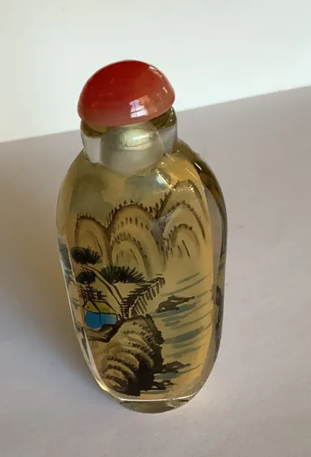 Vintage Beautiful Asian Reverse Painted China Snuff Bottle Water Trees