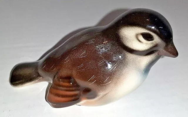 VTG Keramos Austria Glazed Ceramic Brown Bird Figurine Wren Sparrow 2.5"