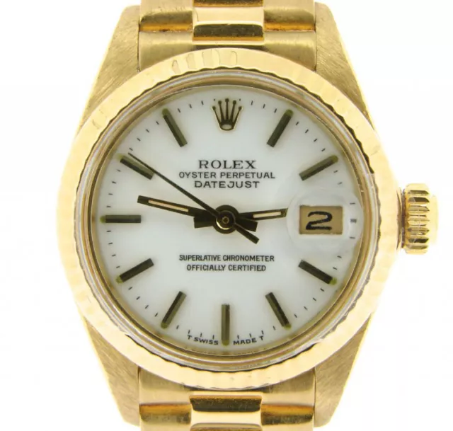 Donna Rolex Massiccio 18K Oro Giallo Datejust President Orologio W/ Bianco Dial
