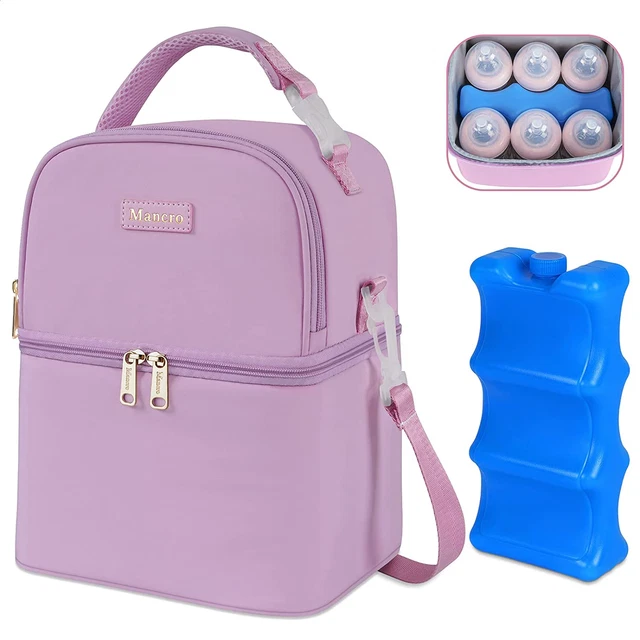 Mancro Breastmilk Cooler Bag with Ice Pack Fits 6 Baby Bottles, Insulated Baby B