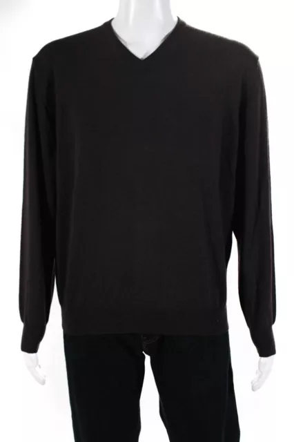 CANALI MENS LONG Sleeves Pullover V Neck Sweater Brown Wool Size EUR 54 ...
