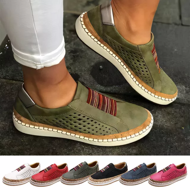 Womens Slip On Pumps Trainers Loafers Ladies Sneaker Flat Shoes Casual Size 3-8