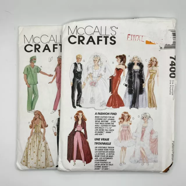 McCall's Crafts 11.5-12.5" Fashion Doll Clothes Sewing Pattern Lot of 2 1990's