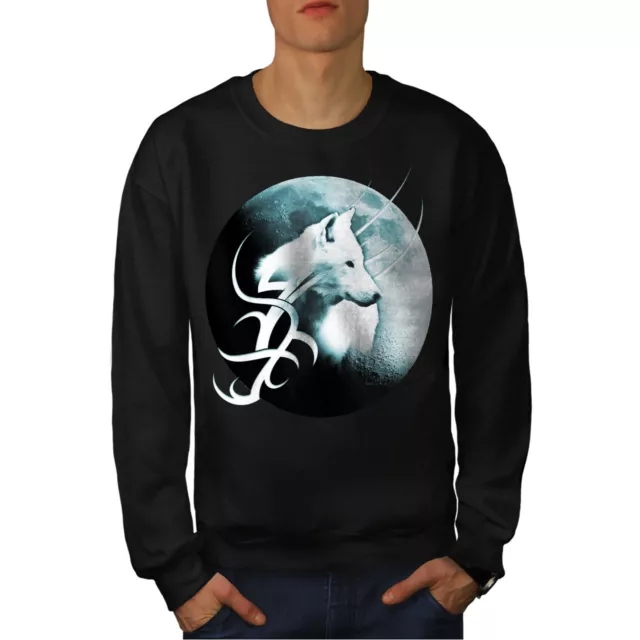 Wellcoda Lone Wolf Moon Art Mens Sweatshirt, Lonely Casual Pullover Jumper