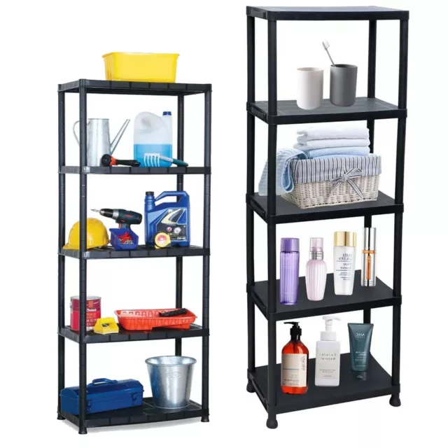 5 / 4 Tier Plastic Shelf Shelving Shelves Rack Racking Home Storage Unit Black