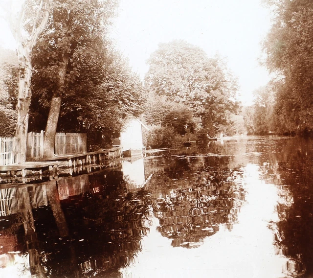France Paysage Reflets dans l'eau c1920 Photo Plaque de verre Vintage V36L18n 