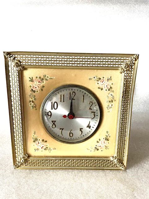 Vintage Electric Sessions Clock brass Filagree and floral front Runs