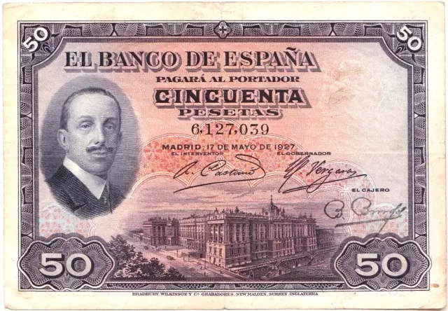 Billete de 50 Pesetas de 1926 ( Alfonso XIII ) Sin Serie ( buen ejemplar )