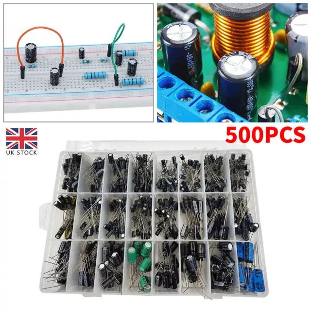 Electrolytic Capacitor 500pc Assortment Kit 24 Value 0.1-1000uF Assorted Set UK