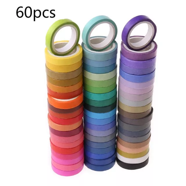 Rainbow Masking Tape Adhesive Multi Color for DIY Scrapbook Journal 60PCS