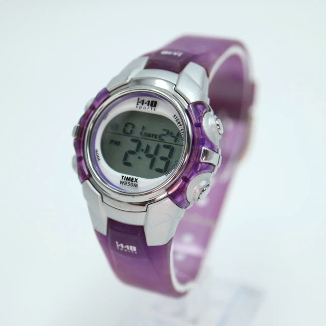 Timex 1440 Sports Watch Womens Indiglo Purple T5K459 WR 50m with New Battery