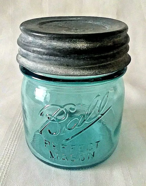 BALL 1/2 HALF PINT BLUE MASON Jar ~ Antique Zinc Lid "Collector's Edition"