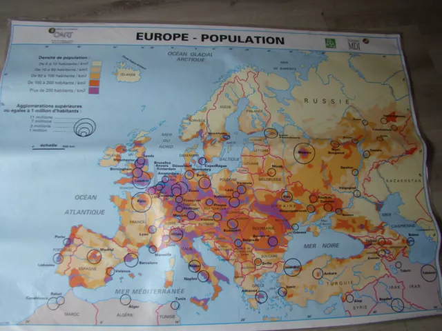 carte scolaire ecole murale EUROPE population economique MARROU  MDI 1996