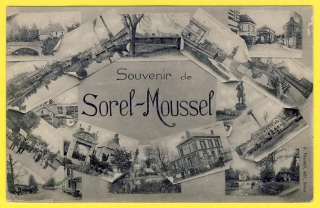 cpa 28 - SOUVENIR du VILLAGE de SOREL MOUSSEL Multivue Ecole Papeterie Usine