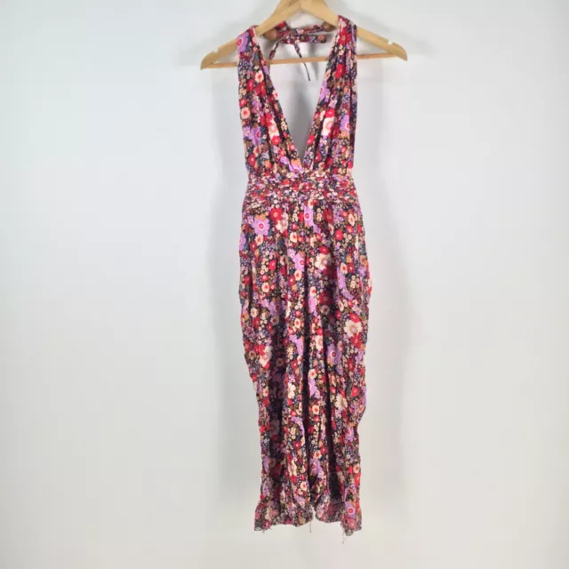 Tree of life womens jumpsuit size S multicolour floral rayon halter 080269