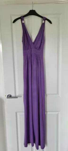 Nuovo Look Pastello Lilla Viola Cinturino Argento Finitura Perline Collo A V Floaty Maxi Abito