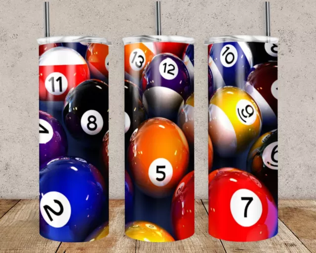 Pool, Billiard, 8-ball inspired and crafted on 20oz Tumbler (NEW IN BOX)