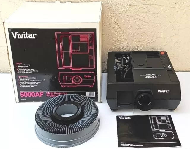 Vivitar 5000AF Auto Focus 35mm Slide Projector Complete w/ Box, & Manual - Works