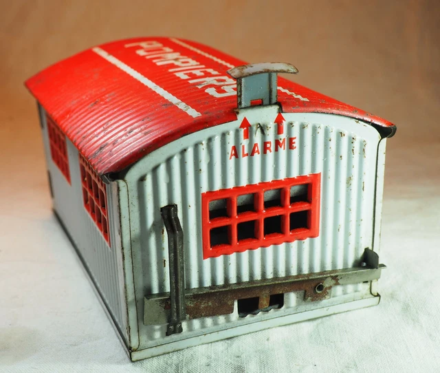 Jouet Ancien Joustra France - Camion De Pompier à Friction Et Garage - Tôle
