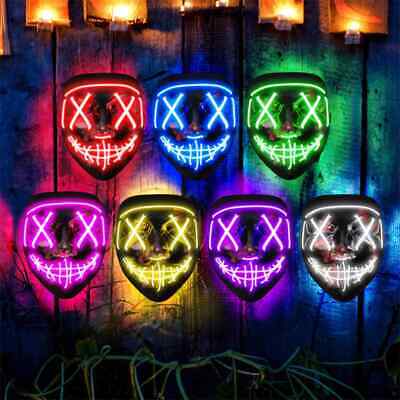 Halloween LED Mask Clubbing Light Up Costume Rave Cosplay Party Purge 3 Modes