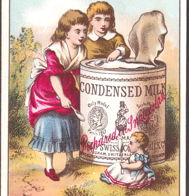 Nestles Anglo-Swiss Condensed Milk Infant Food Tin Can Advertising Trade Card