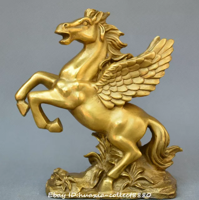 Collect China fengshui old bronze copper Pegasus Horse wealth auspicious statue