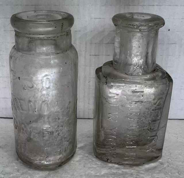 2 Misc. Antique Bottles Embossed Selick Perfumer & Phenolax Wafers Upjohn