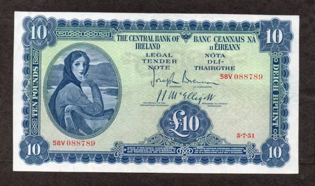 Scarce Ireland Republic £10-Pound/ Punt ( 58V - 088789 05-07-1951 Lavery Note