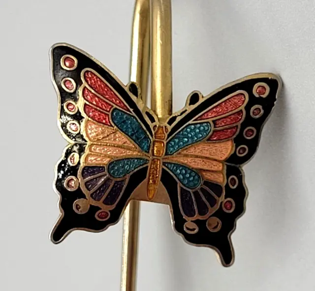 Vintage Cloisonné Enamel ^ Butterfly ^ Gold Tone Metal Hook Bookmark Colorful