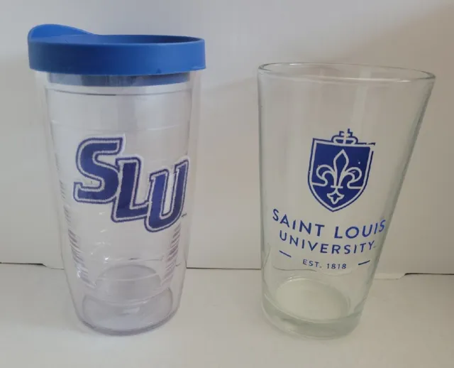 SLU Tervis 16 oz Travel Tumbler Cup~& Bar Glass~St. Louis University patch Blue