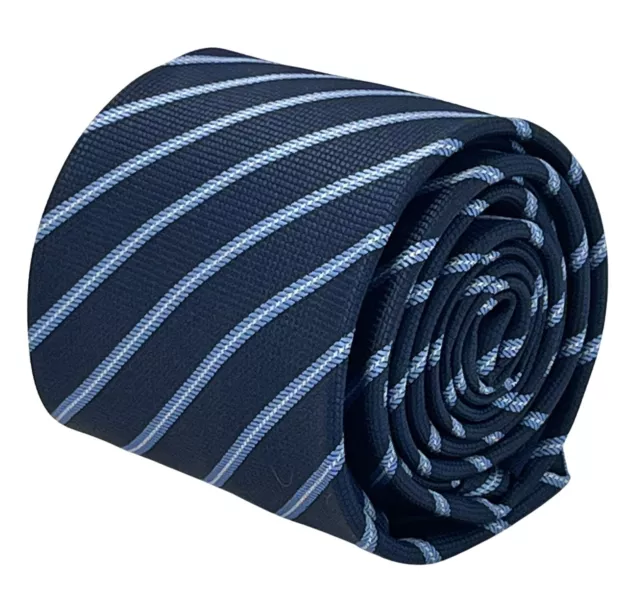 mens tie dark blue navy with light pale blue striped silky by Frederick Thomas